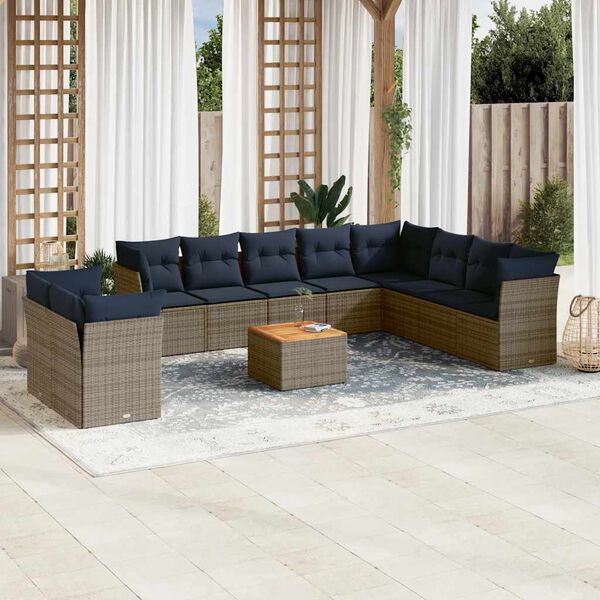 vidaXL 11-delige Loungeset met kussens poly rattan grijs