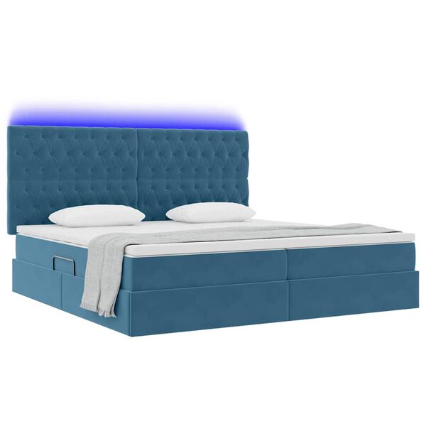 vidaXL Opbergbed met LED met matras Donkerblauw 200 x 200 cm Fluweel