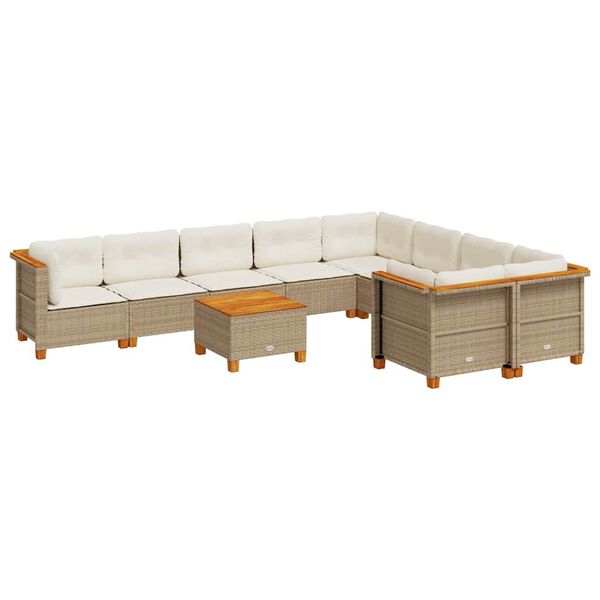 vidaXL 10-delige Loungeset met kussens poly rattan beige