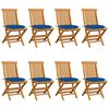 vidaXL Opklapbare stoelen met blauwe kussens, 8 stuks, massief teakhout