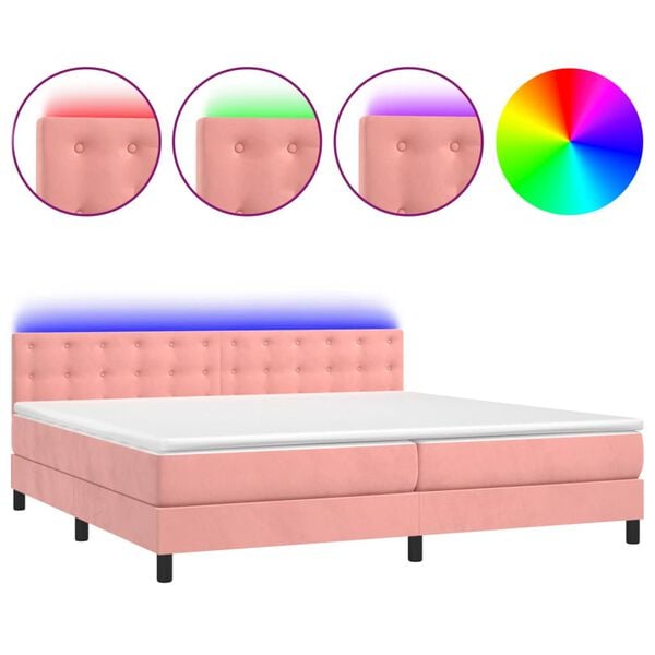 vidaXL Boxspring met matras en LED fluweel roze 200x200 cm