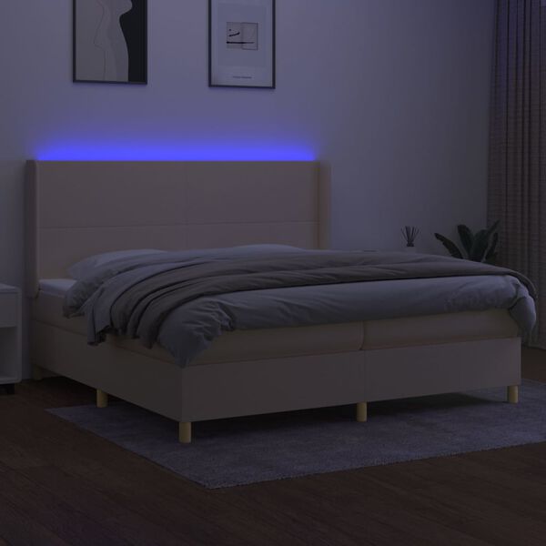 vidaXL Boxspring met matras en LED stof cr&egrave;mekleurig 200x200 cm