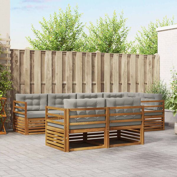 vidaXL Buiten bankenset met kussen 7 pcs Natuurlijk en Lichtgrijs