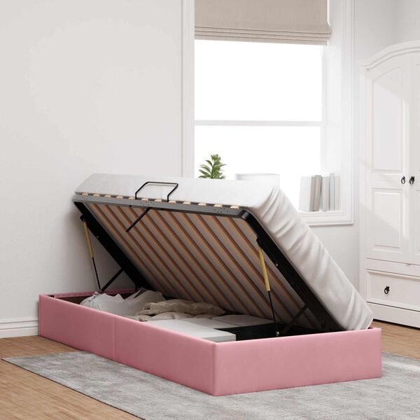 vidaXL Opslag bed met opslag Roze 90 x 190 cm Fluweel