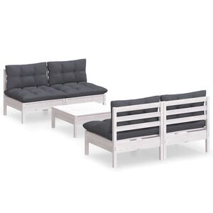 vidaXL 5-delige Loungeset met antracietkleurige kussens grenenhout