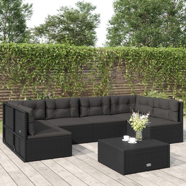 vidaXL 6-delige Loungeset met kussens poly rattan zwart