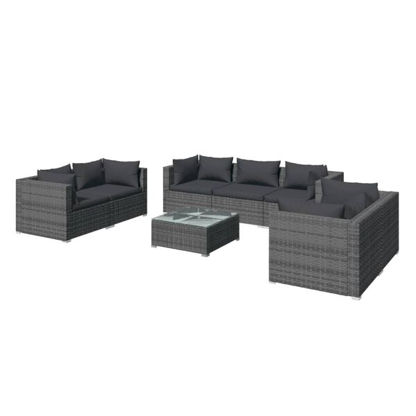 vidaXL 8-delige Loungeset met kussens poly rattan grijs