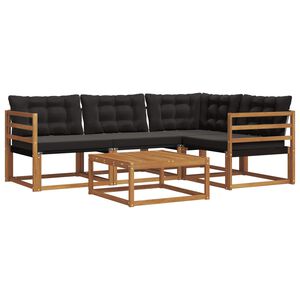 vidaXL Buiten bankenset met kussen 5 pcs Natuurlijk en Zwart