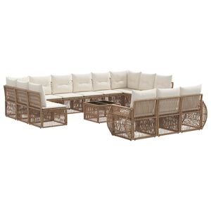 vidaXL Tuinbankenset 14 st Beige en Cr&egrave;me Wit poly rattan