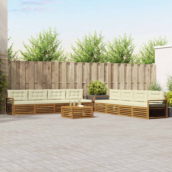 vidaXL Buiten bankenset met kussen 9 pcs Natuurlijk en Cr&egrave;me