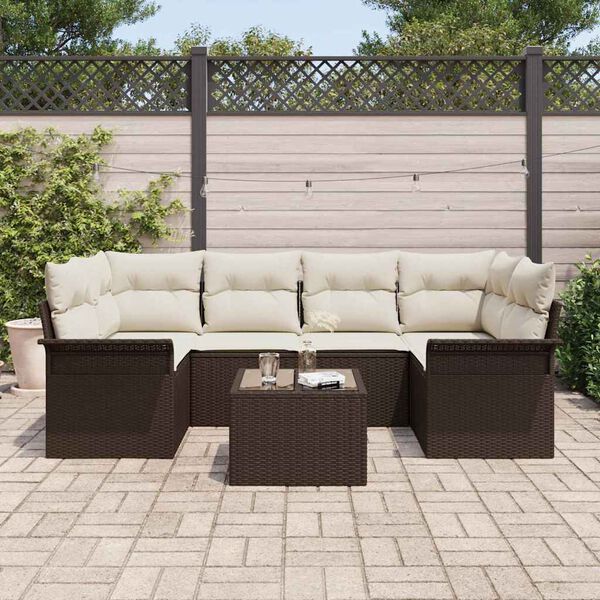 vidaXL Tuin Sofa Set met kussen 7 pcs Bruin en Cr&egrave;me poly rattan