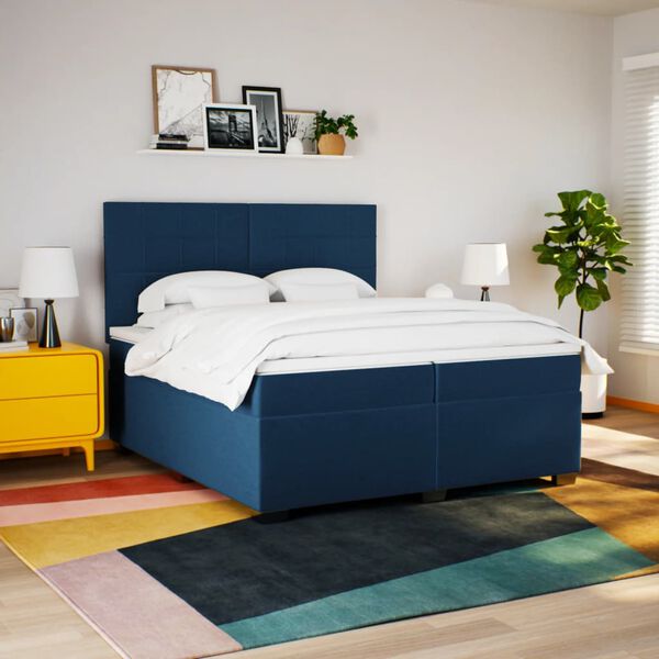 vidaXL Boxspring met matras stof blauw 200x200 cm