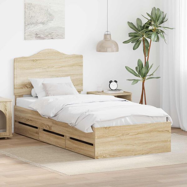 vidaXL Bedframe met lade Sonoma Eiken 75 x 190 cm Ingenieurshout