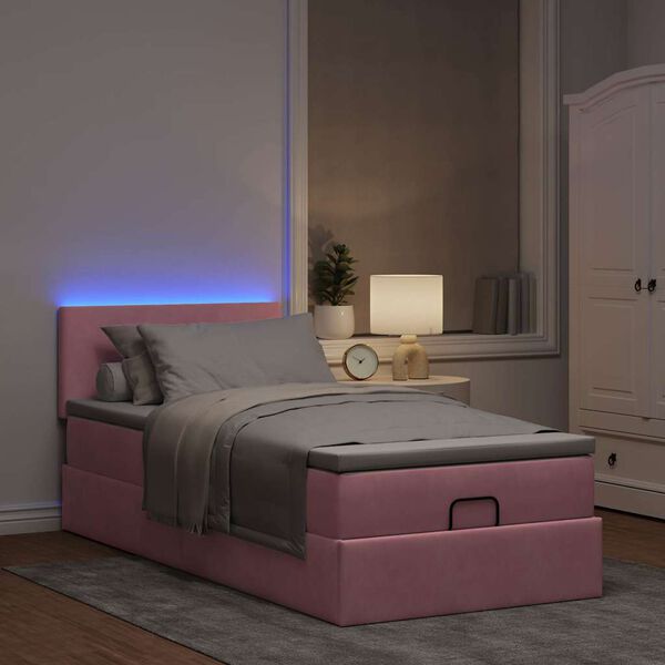 vidaXL Ottoman bed met matras en LED's 90x190cm fluweel roze