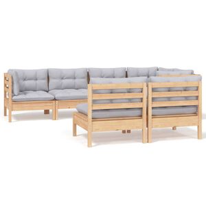 vidaXL 7-delige Loungeset met grijze kussens grenenhout