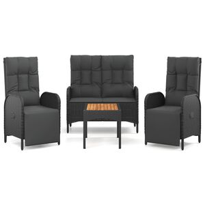 vidaXL 4-delige Tuinset met kussens poly rattan zwart