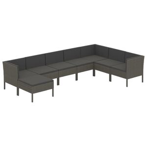 vidaXL 8-delige Loungeset met kussens poly rattan grijs