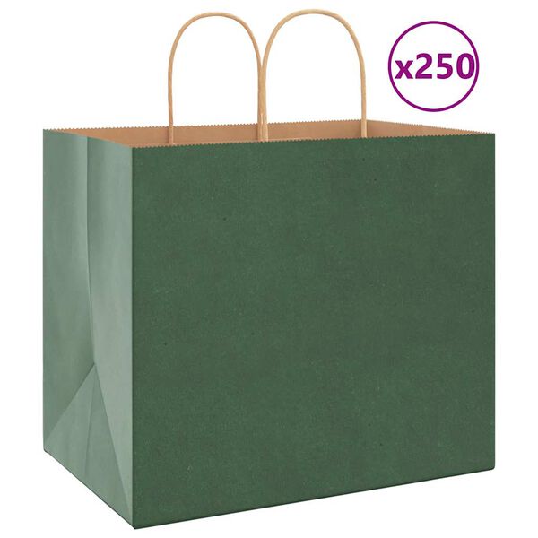 vidaXL Papieren zakken 250 st met hengsels 32x22x28 cm groen