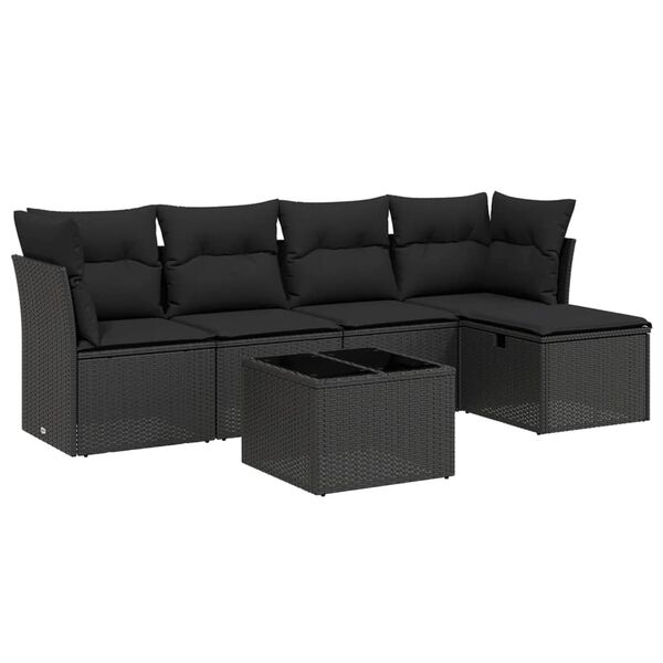 vidaXL 6-delige Loungeset met kussens poly rattan zwart