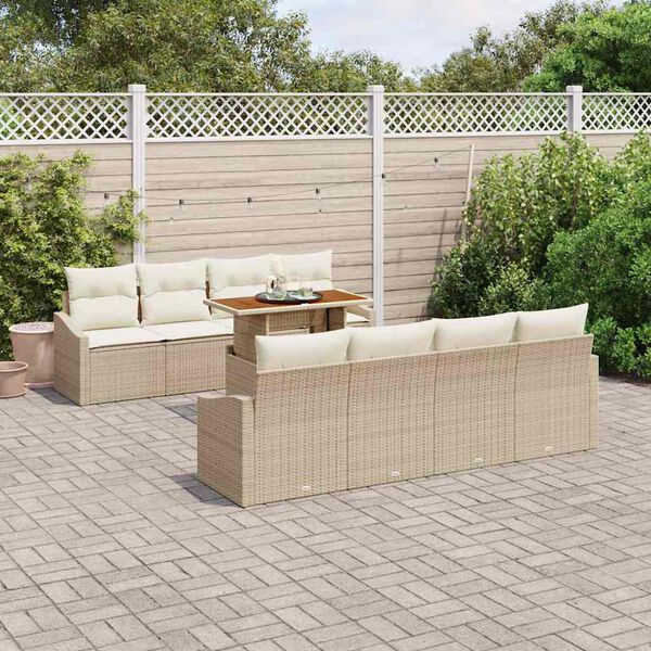 vidaXL Tuin Eetset met kussen met kussen 9 pcs Beige en Cr&egrave;me