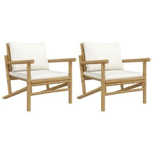 vidaXL Tuinstoelen 2 st met cr&egrave;mewitte kussens bamboe