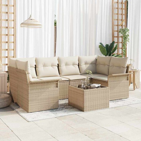 vidaXL Tuin Sofa Set 7 pcs Beige en Cr&egrave;me 55 x 55 x 37 cm poly rattan