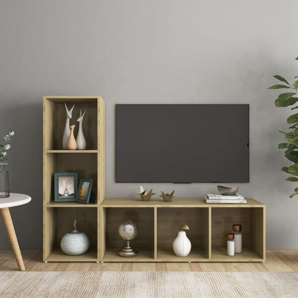 vidaXL Tv-meubelen 2 st 107x35x37 cm bewerkt hout sonoma eikenkleurig