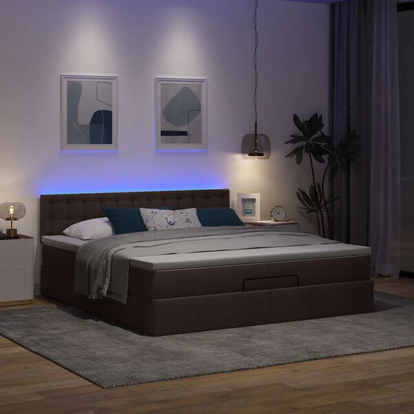 vidaXL Bed poef met matras en LED's stof 180x200 cm donkerbruin