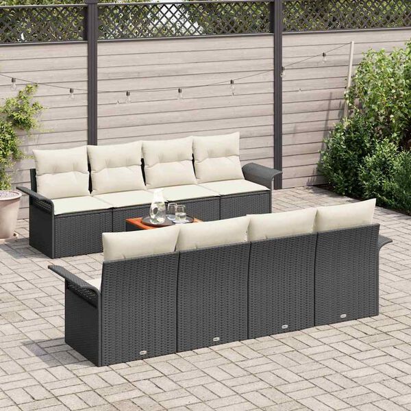 vidaXL Tuinbankenset met opslag 9 pcs Zwart en Cr&egrave;me poly rattan