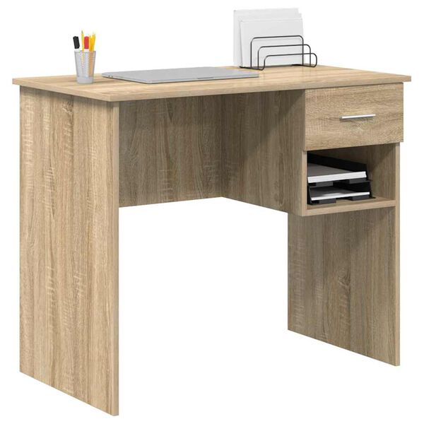 vidaXL Bureau met lade Sonoma Eiken 90 x 49 x 75 cm Bewerkt hout