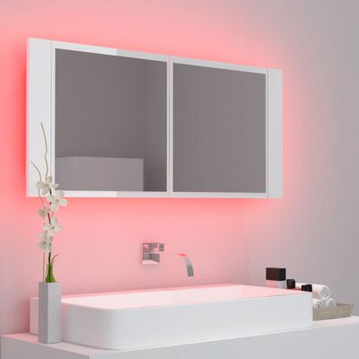 vidaXL Badkamerkast met spiegel en LED 100x12x45cm acryl hoogglans wit