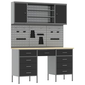 vidaXL Werk kast met lade 7 st Zwart Engineered hout en staal