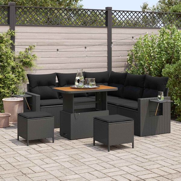vidaXL Tuinbankenset met kussen 9 pcs Zwart poly rattan