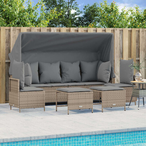 vidaXL 5-delige Loungeset met kussens poly rattan beige