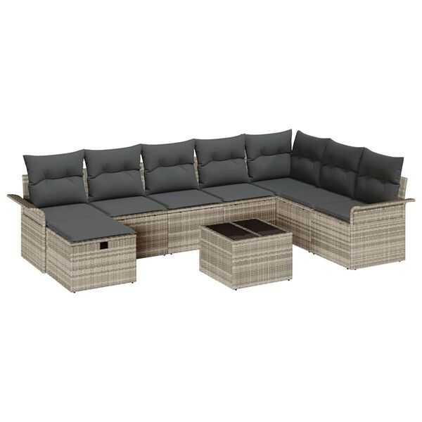 vidaXL Tuin Sofa Set met kussen met opslag 9 pcs Lichtgrijs Poly riet