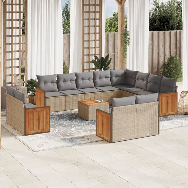 vidaXL 13-delige Loungeset met kussens poly rattan beige