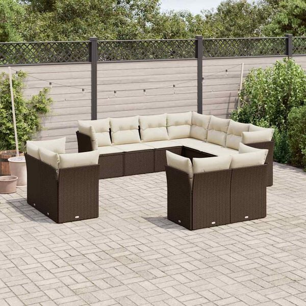 vidaXL 11-delige Loungeset met kussens poly rattan bruin