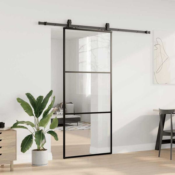 vidaXL Schuifdeur met beslagset 90x205 cm ESG glas zwart