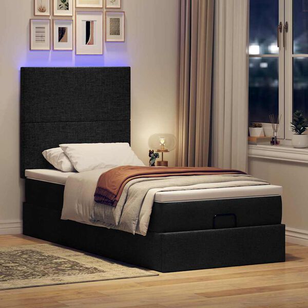 vidaXL Ottoman bed met matras en LED's 90x200cm stof zwart
