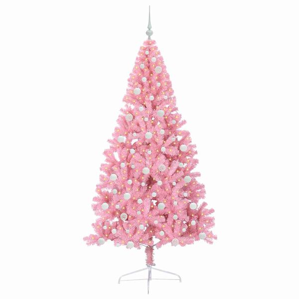 vidaXL Kunstmatig Voorverlicht Kerstboom met 300 LED Roze 210 cm PVC