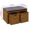 vidaXL Bankje met 2 manden 71x40x42 cm zeegras bruin