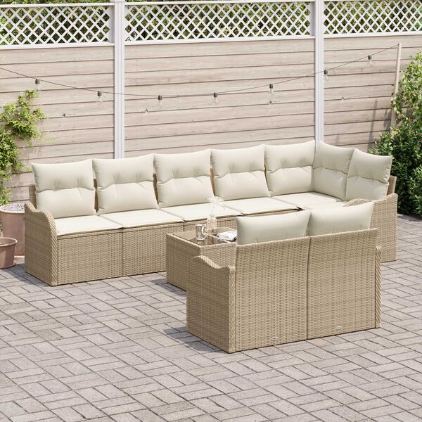vidaXL Tuin Sofa Set met opslag 9 pcs Beige en Wit poly rattan