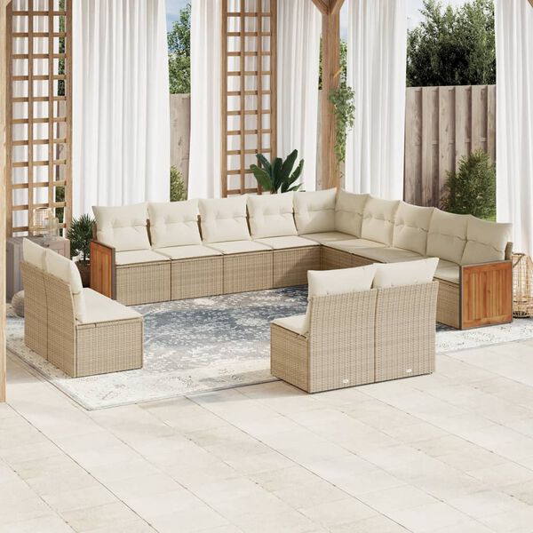 vidaXL 13-delige Loungeset met kussens poly rattan beige