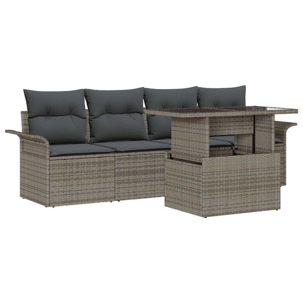 vidaXL Tuin Sofa Set met kussen met opslag 5 pcs Grijs Poly Rattan