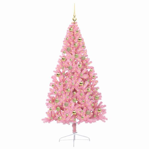 vidaXL Kunstmatig Voorverlicht Kerstboom met 300 LED Roze 180 cm PVC