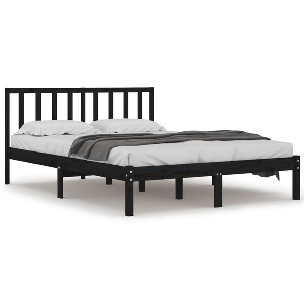 vidaXL Bedframe massief grenenhout zwart 140x190 cm