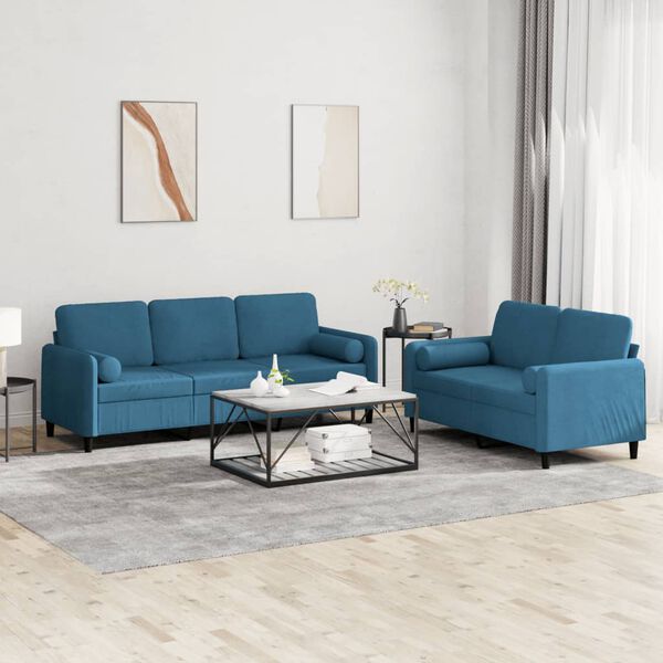 vidaXL 2-delige Loungeset met kussens fluweel blauw
