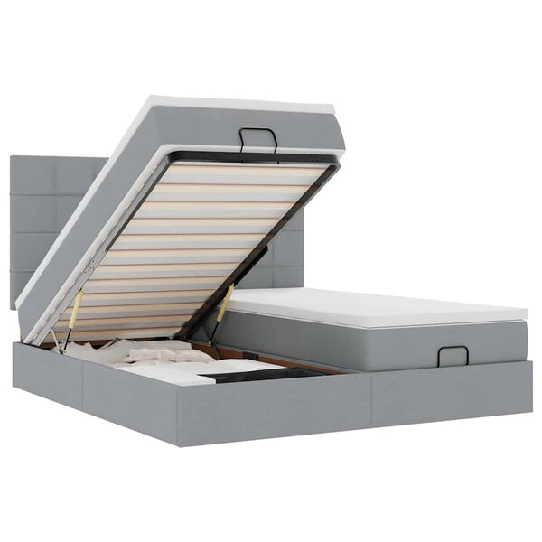 vidaXL Ottoman bed met matrassen 180x200cm stof lichtgrijs