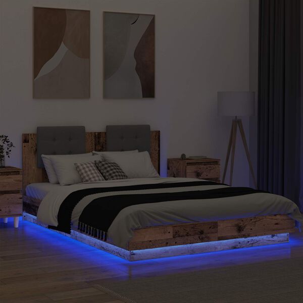 vidaXL Bedframe met Hoofdeinde Oud Hout 150 x 200 cm Bewerkt hout