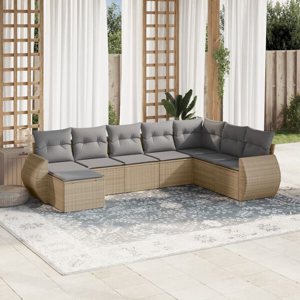 vidaXL 8-delige Loungeset met kussens poly rattan beige